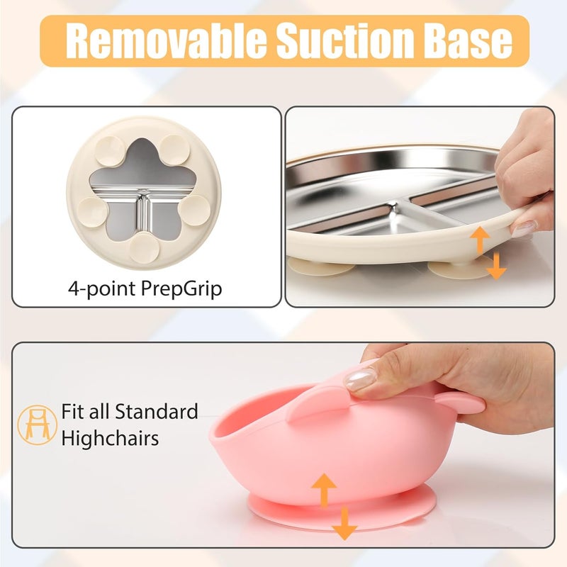 mislili Stainless Steel Baby Plate and Bowls with Suction, Divided Kids Baby Plate and Toddler Bowl with Removable Silicone Suction, Non-Slip Baby Feeding Set Dishwasher Safe，4 Packs - Image 3